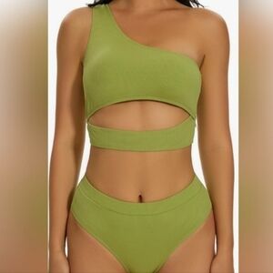 New with tags! Missky Womens Small two piece ribbed lime green bikini swim suit